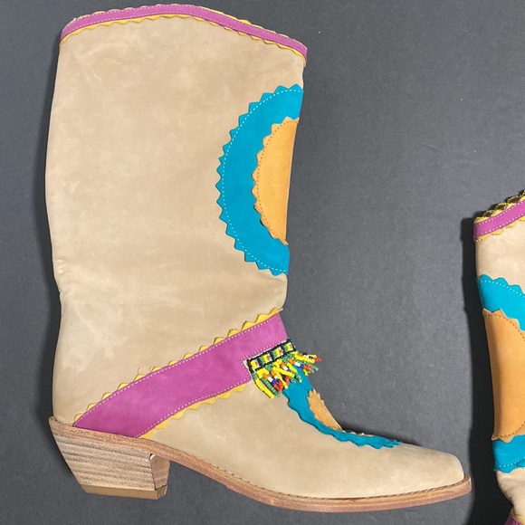 New VTG Biondini Beaded Suede Southwestern Boot Made in Italy Size 6 - Picture 6 of 11